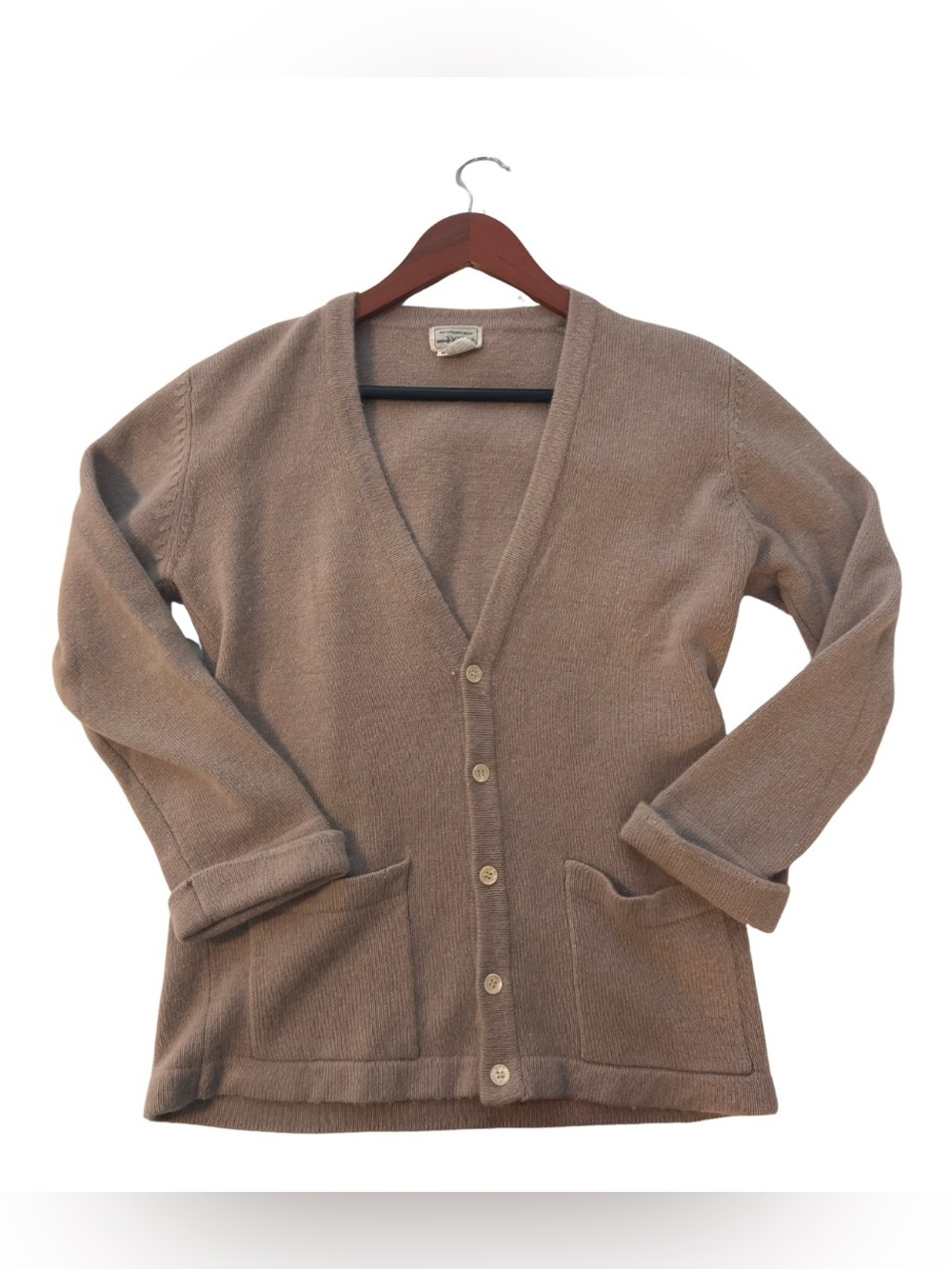 Vintage Saks Fifth Avenue Beige Wool Angora Button-Front Cardigan